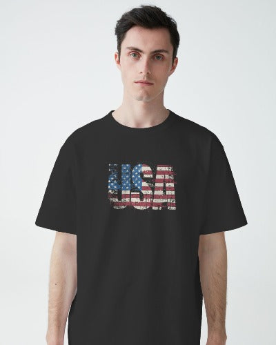 black oversized t shirt usa print